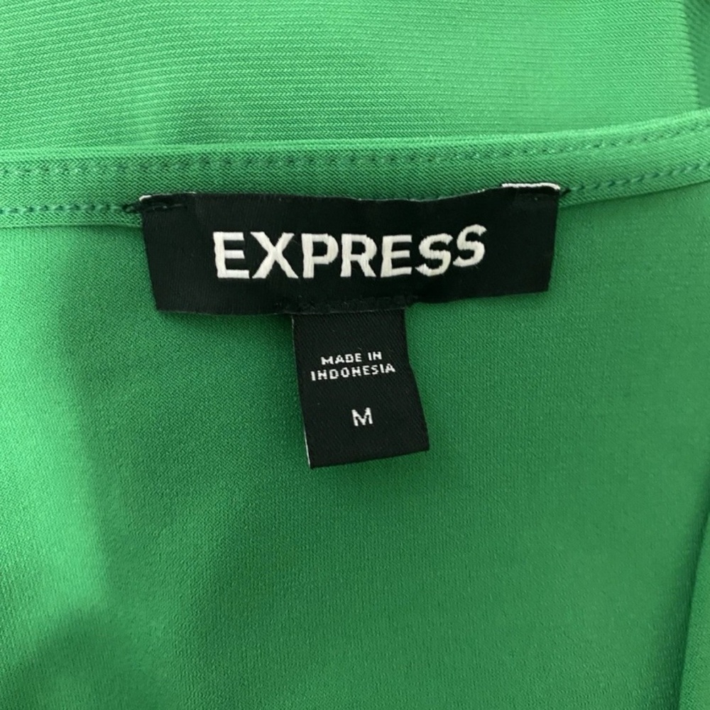 EXPRESS medium GREEN V NECK BALLOON SLEEVE STRETCH ONE PIECE BODYSUIT - Picture 5 of 6